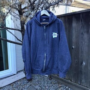 Trader Joe’s Full Zip Hoodie Jacket Grey Graphic Flower Logo Mens Size XL